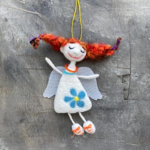 Christmas angel doll ornament Needle felted wool tree handing decor Cute handmade home fairy figurine decor Housewarming gift