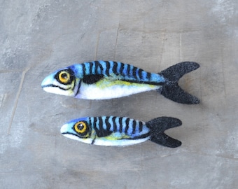 Mackerel fish brooch for women Handmade funny jewelry gift Needle felted wool pin