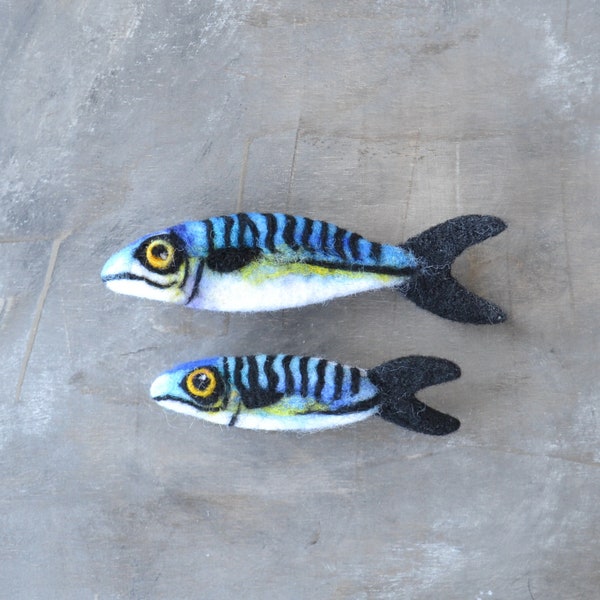 Mackerel fish brooch for women Handmade funny jewelry gift Needle felted wool pin