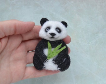 Cute panda bear pin Needle felted panda brooch for women Wool replica animal jewelry Handmade animal jewelry