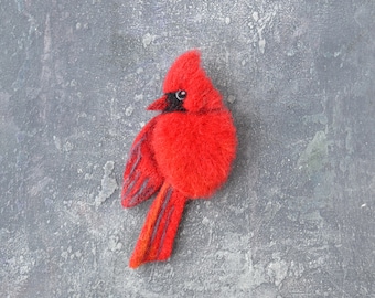 Handmade Red cardinal bird replica brooch for women Cute wool pin Needle felted bird jewelry for girl Realistic felted