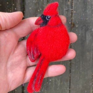 Handmade Red cardinal bird replica brooch for women Cute wool pin Needle felted bird jewelry for girl Realistic felted image 4