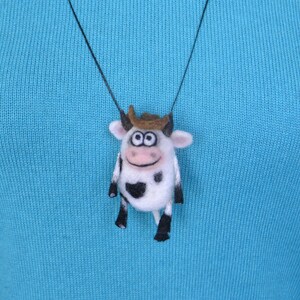 Funny cow cowboy 3d keychain Handmade needle felted bag charm Car key chains Cow necklace pendant for women image 3