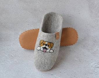 Custom handmade funny dog slippers Felted wool warm house shoes for men and women Winter home shoes Jack Russell Terrier lover gift