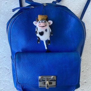 Funny cow cowboy 3d keychain Handmade needle felted bag charm Car key chains Cow necklace pendant for women image 2