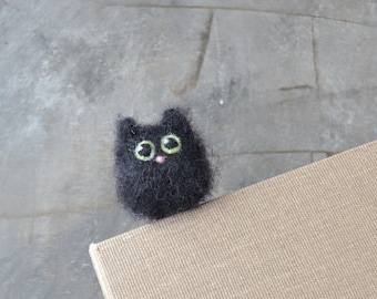 Black cat 3d bookmark for women Cute needle felted wool cat Handmade cat lover gift