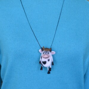 Funny cow cowboy 3d keychain Handmade needle felted bag charm Car key chains Cow necklace pendant for women image 8