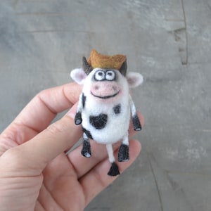 Funny cow cowboy 3d keychain Handmade needle felted bag charm Car key chains Cow necklace pendant for women image 1