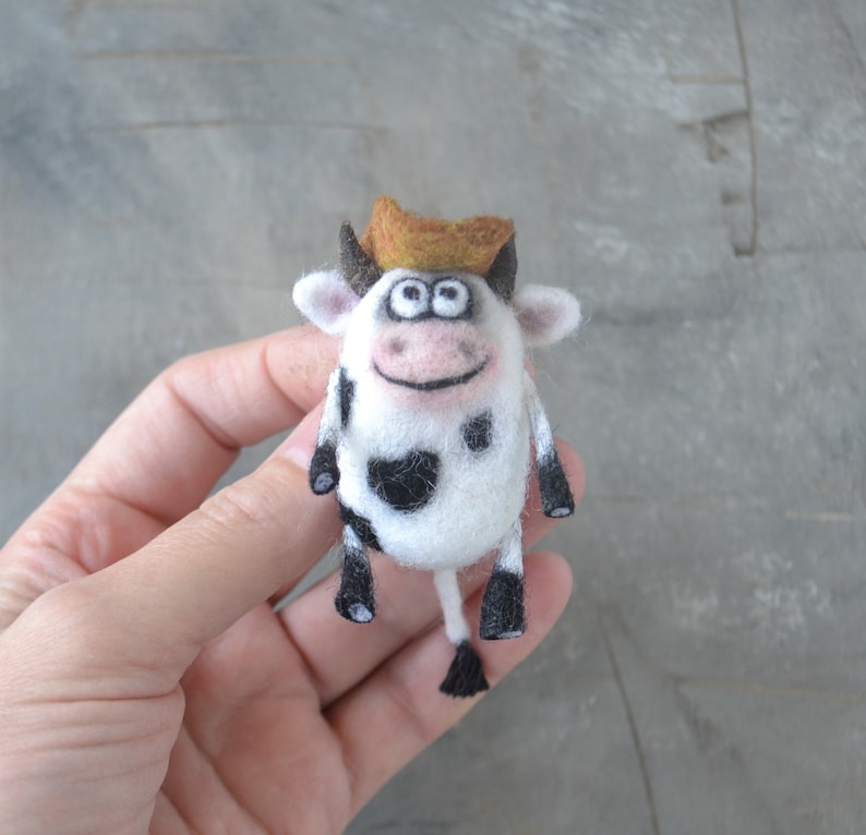 Funny cow cowboy 3d keychain Handmade needle felted bag charm Car key chains Cow necklace pendant for women image 1