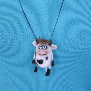 Funny cow cowboy 3d keychain Handmade needle felted bag charm Car key chains Cow necklace pendant for women image 9