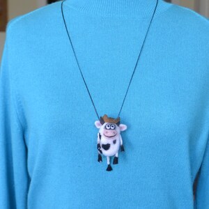 Funny cow cowboy 3d keychain Handmade needle felted bag charm Car key chains Cow necklace pendant for women image 6