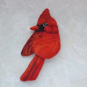 Handmade Red cardinal bird replica brooch for women Cute wool pin Needle felted bird jewelry for girl Realistic felted image 9