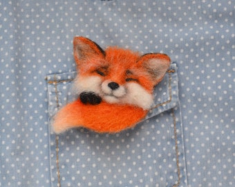 Sleeping fox animal brooch for women Cute handmade needle felted wool replica pin for girl Fox lover gift jewelry