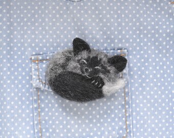 Silver sleeping fox animal brooch for women Handmade needle felted wool replica pin for girl Fox lover gift jewelry