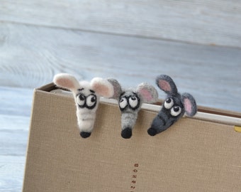 Funny mouse rat 3d bookmarks Handmade needle felted wool custom animal bookmark Mouse lover gift