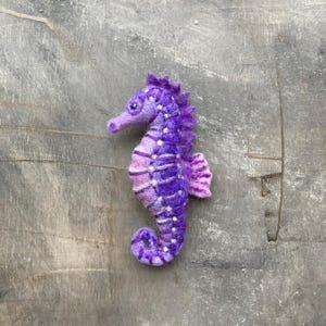 Purple Sea horse brooch for women Handmade ocean sea animal jewelry gift for friend Needle felted seahorse wool pin Christmas tree ornament
