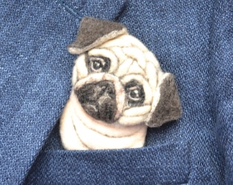 Broche personnalisée portrait de chien carlin à partir de photo Broche personnalisée feutrée à l'aiguille pour animal de compagnie cadeau pour propriétaire de chien