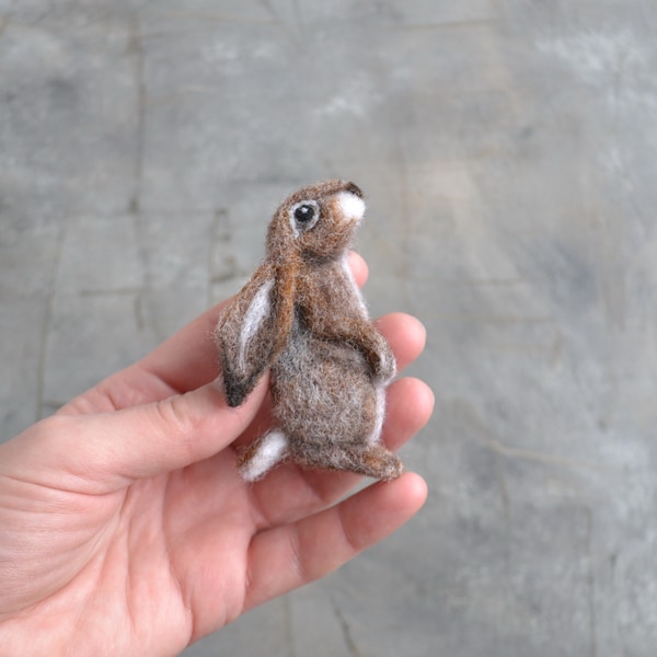 Bunny brooch for women Needle felted wool hare replica pin Wool realistic animal replica Handmade animal jewelry