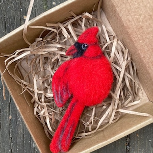 Handmade Red cardinal bird replica brooch for women Cute wool pin Needle felted bird jewelry for girl Realistic felted image 5