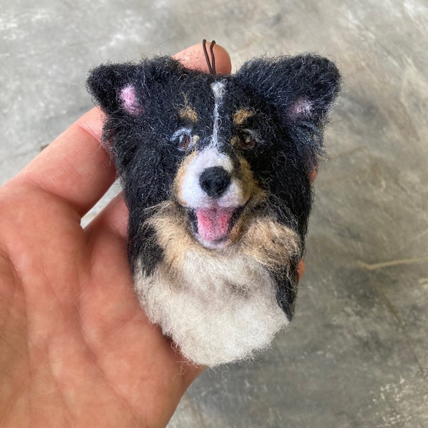 Handmade dog keychain Custom dog portrait from photo Personalized pet replica bag charm Needle felted wool dog car chain