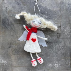 Cute angel ornament Needle felt wool Chrismas tree handing decor Handmade home fairy figurine decor Housewarming gift Xmas doll Car keychain
