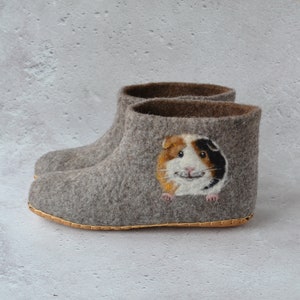 Custom-personalized-guinea-pig-slippers-for-women-Handmade-cute-felted-wool-warm-house-boots