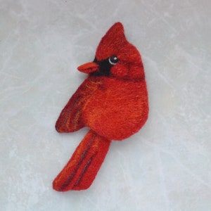 Handmade Red cardinal bird replica brooch for women Cute wool pin Needle felted bird jewelry for girl Realistic felted image 10