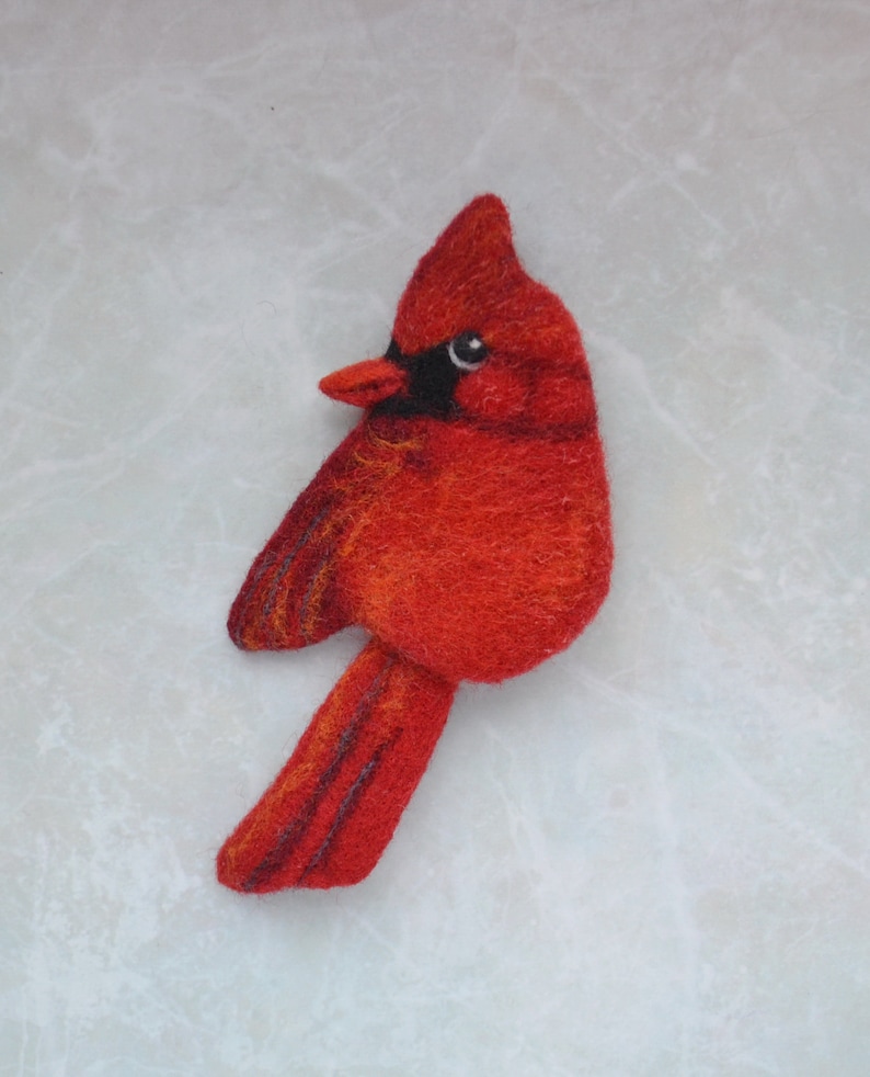 Handmade Red cardinal bird replica brooch for women Cute wool pin Needle felted bird jewelry for girl Realistic felted image 10