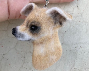 Custom dog portrait keychain from a photo of your pet Handmade needle felted dog wool replica bag charm New puppy gift