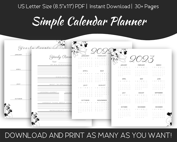 Simple Calendar Planner Printable PDF Letter Size - Etsy