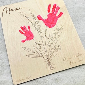 Handabdruck Blumenstrauß Muttertag Oma Tante Mama Personalisiert Holz Laser Geschenk