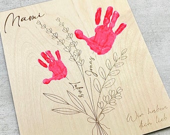 Handabdruck Blumenstrauß Muttertag Oma Tante Mama Personalisiert Holz Laser Geschenk