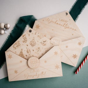 Wunschzettel Briefumschlag Weihnachten Weihnachtsmann Christkind Holz Laser Personalisiert