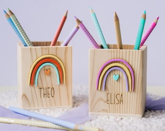 Stiftehalter Regenbogen Personalisiert Schulkind Stifte Halter Geschenk Kind Holz Acryl Schule Einschulung