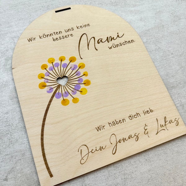 Fingerabdruck Wunscherfüller Muttertag Oma Tante Mama Personalisiert Holz Laser Geschenk Pusteblume