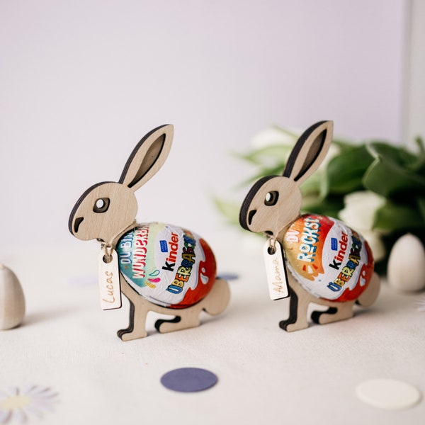 Holz Hase Eier Ostern Ostereier Geschenk Kind Personalisiert Schokoeier Halter Aufsteller