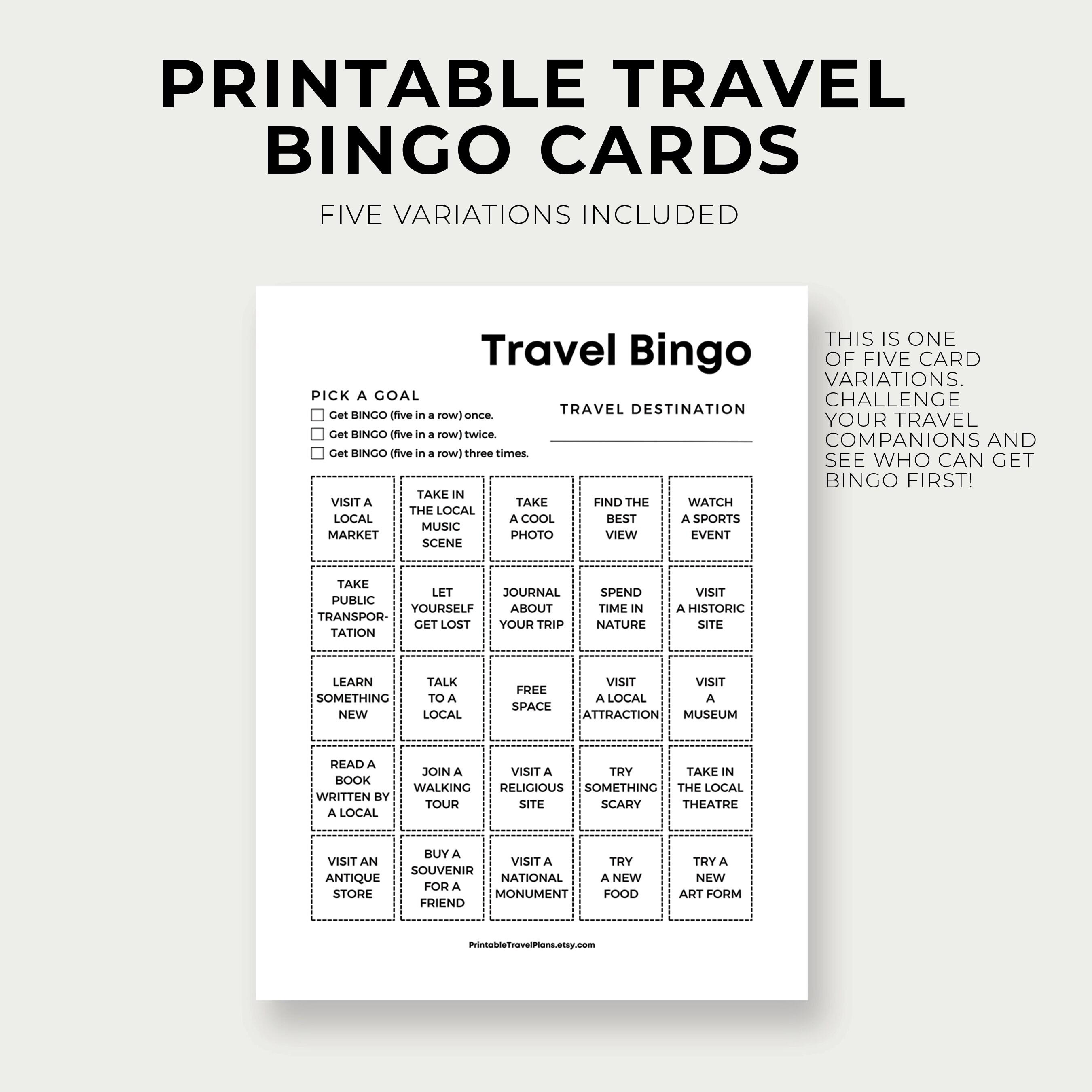 Printable Travel Games, Travel Bingo, Printable Travel Bingo, Travel