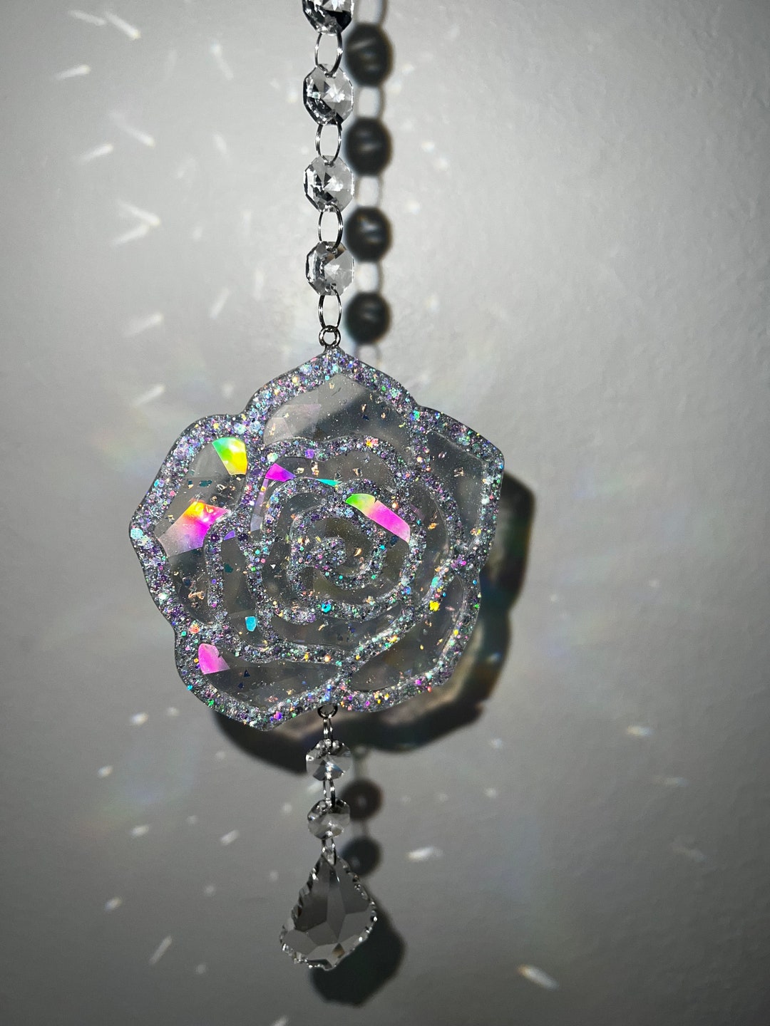 Resin Holographic Suncatcher Rose Suncatcher Crystal Glass Etsy