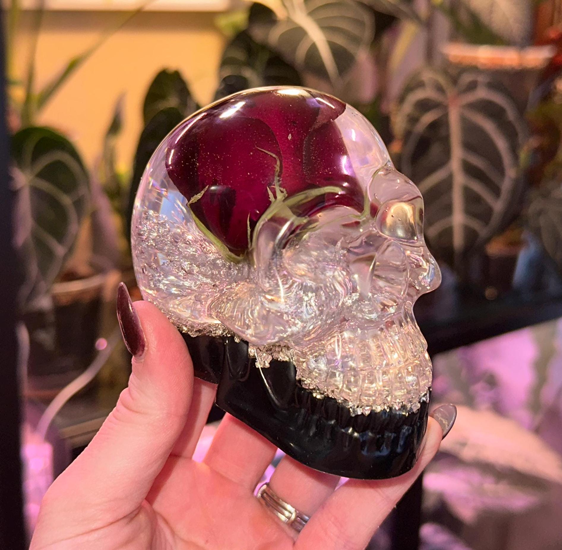 樹脂製スカルオーナメント：ドライローズクリスタルデコレーション