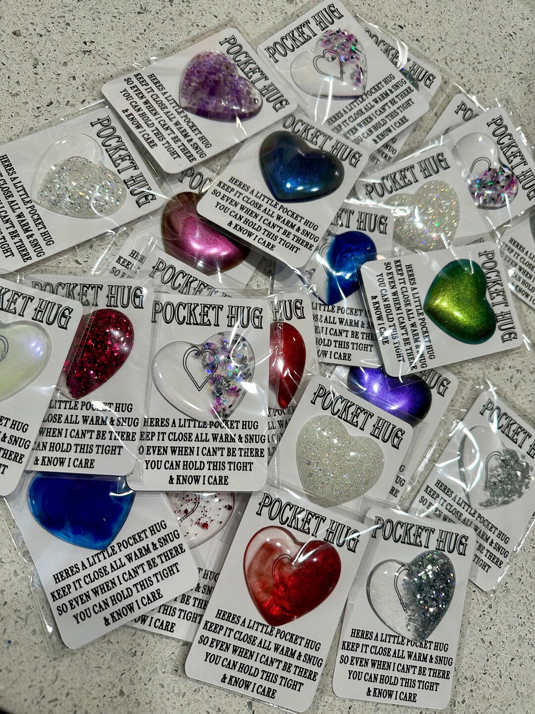 Pocket Hug Resin Hearts Ready to Ship YOU CHOOSE, Pocket Heart