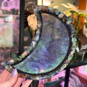Crescent Moon Shaped Resin Tray - Resin Tray, Jewelry Tray, Jewelry Dish, Catch All Tray, Trinket Tray, Crystal Decor, Spooky Season