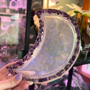 Crescent Moon Shaped Resin Tray - Resin Tray, Jewelry Tray, Jewelry Dish, Catch All Tray, Trinket Tray, Crystal Decor, Spooky Season