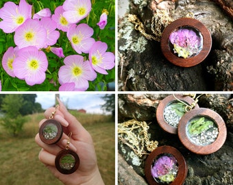 Pink Lady Flower Resin Jewelry Set Handmade Witchy Gift - Earring and Necklace