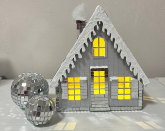 Groovy Disco House, Disco Decor, Retro Gingerbread House, Winter Cottage, LED Wood House, Handmade Christmas Decor, Unique Holiday Decor