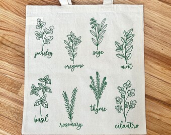 Gardening Tote, Green Herbs, Farmers Market, Reusable Grocery Bag, Trendy Eco Bag, Mom Garden, Mother's Day Gift, Gifts For Her, Plant Lover
