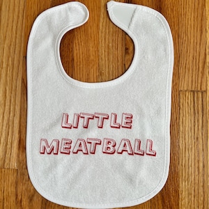 Babador engraçado para bebê "Almôndega" - Presente italiano para bebê, Presente de chá de bebê Mangia para menino ou menina, Babador fofo para a hora das refeições para recém-nascidos