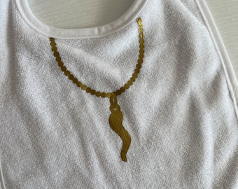 Italian Horn Chain Necklace, Cornicello, Funny Baby Bib, Baby Shower Gift, Gift For Newborn, Baby Gift, Unisex, Italian Gift, Italian Pride