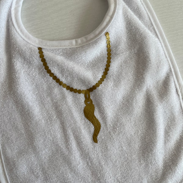 Italian Horn Chain Necklace, Cornicello, Funny Baby Bib, Baby Shower Gift, Gift For Newborn, Baby Gift, Unisex, Italian Gift, Italian Pride