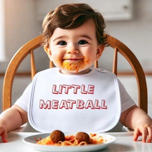 Babador engraçado para bebê "Almôndega" - Presente italiano para bebê, Presente de chá de bebê Mangia para menino ou menina, Babador fofo para a hora das refeições para recém-nascidos