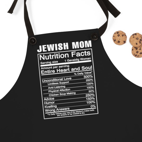 Jewish Mom Nutrition Facts - Funny Apron For Bubbe, Safta, Hanukkah, Seder, Ima, Yiddish, Nosh, Judaica, Jewish Mother, Mother's Day